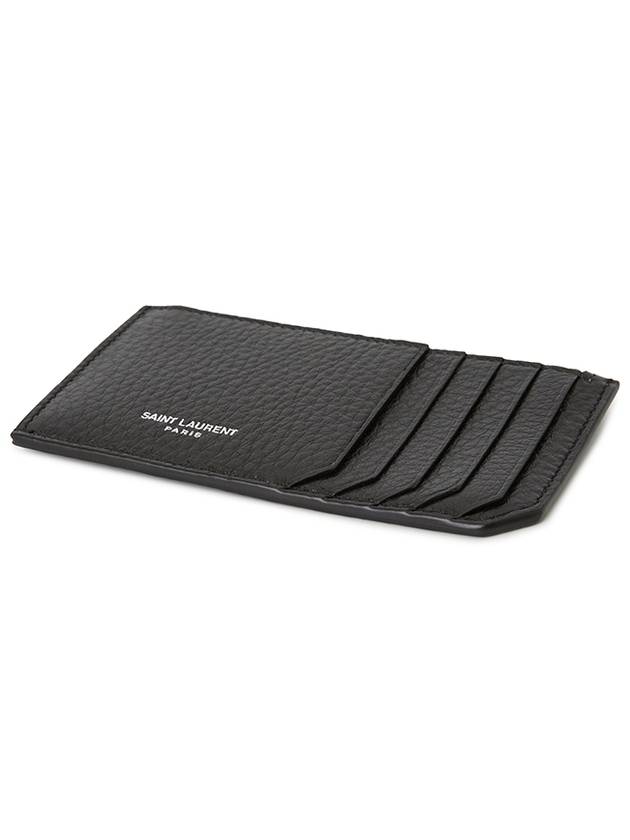 Luxury Saint Laurent Paris Fragment Zippered Leather Card Wallet Black
