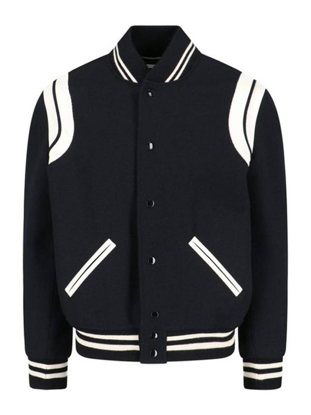 Luxury Saint Laurent Teddy Bomber Jacket in Wool Black White