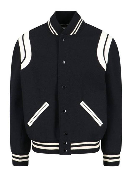 Luxury Saint Laurent Teddy Bomber Jacket in Wool Black White