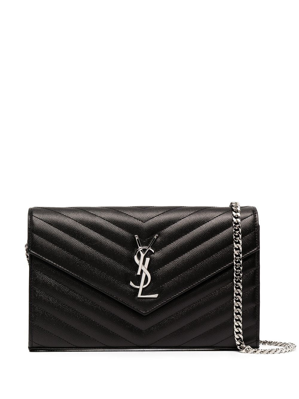 Luxury Saint Laurent Women's Cassandre Chain Wallet in Nero | 377828BOW02
