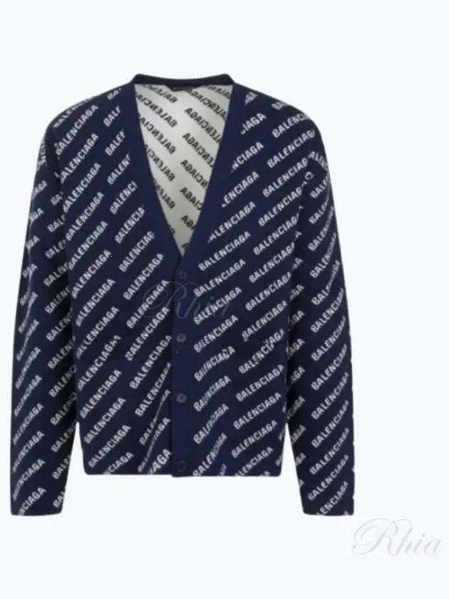 Luxury Balenciaga Mini Allover Logo Knit Cardigan Blue