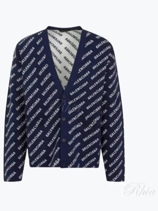 Luxury Balenciaga Mini Allover Logo Knit Cardigan Blue
