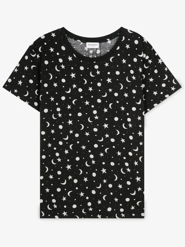 Luxury Saint Laurent Men's Star Print Cotton Short Sleeve T-Shirt Black