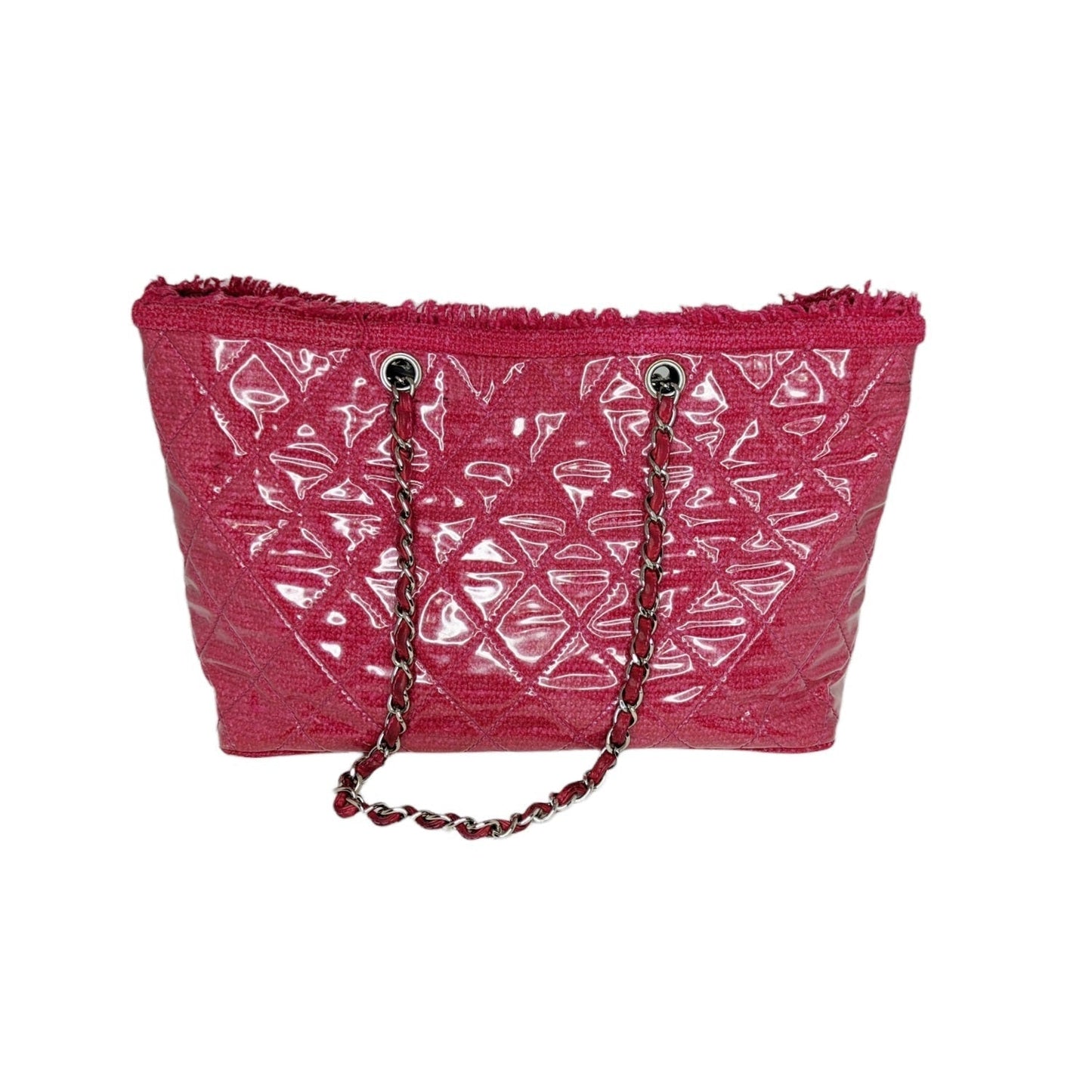 Luxury Chanel Vinyl Quilted Funny Tweed Tote Pink