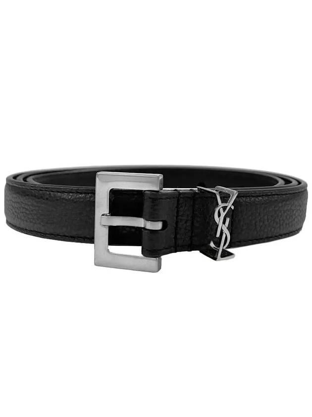 Luxury Saint Laurent Men's Monogram Grain Belt Black