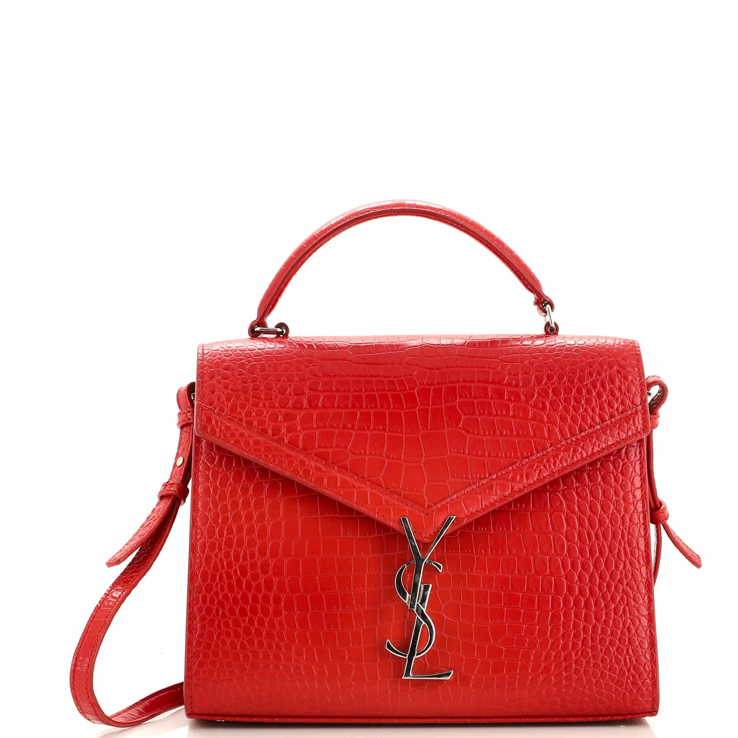Luxury Saint Laurent Cassandra Top Handle Bag Crocodile Embossed Leather Medium
