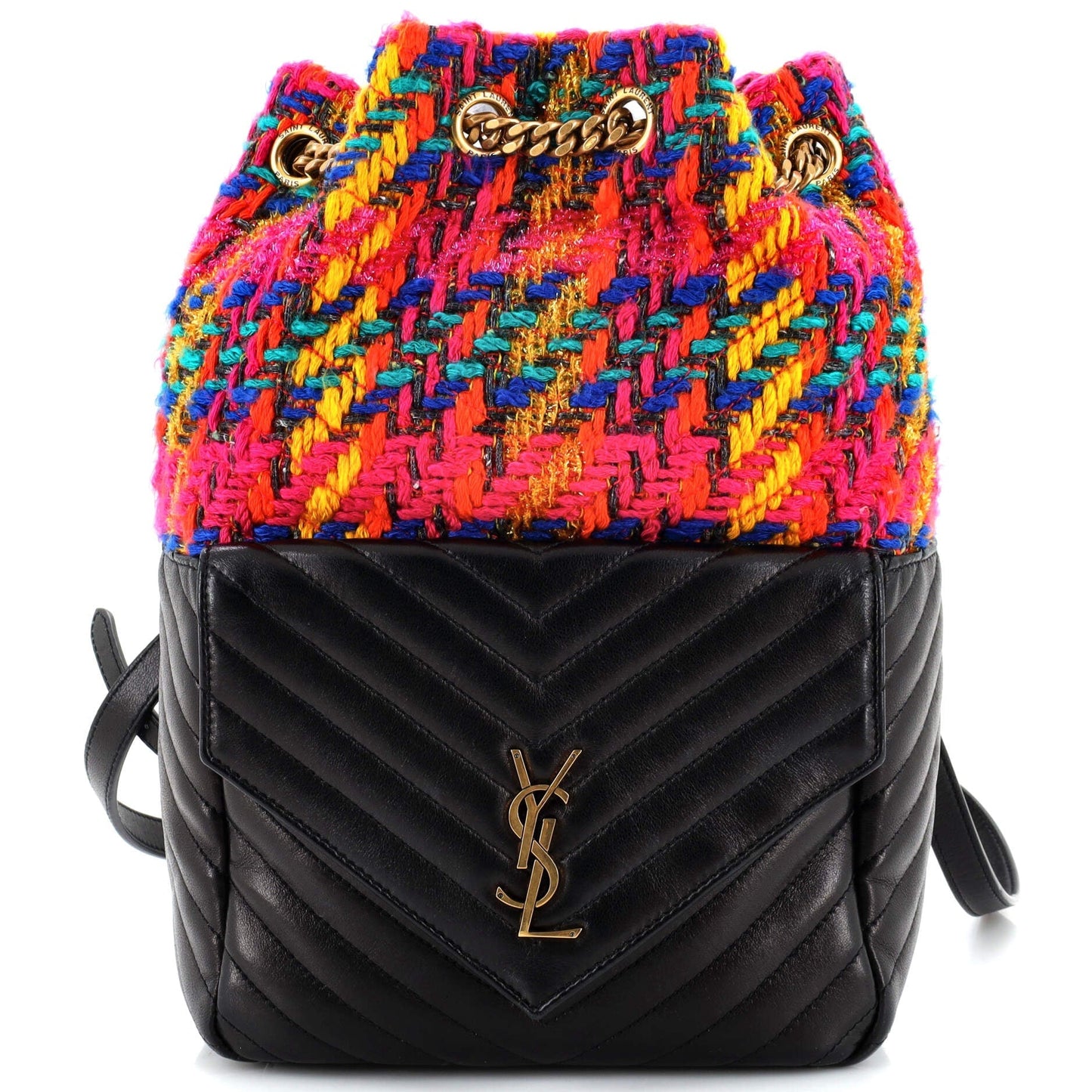 Luxury Saint Laurent Joe Backpack Matelasse Chevron Leather with Tweed