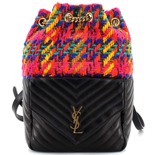 Luxury Saint Laurent Joe Backpack Matelasse Chevron Leather with Tweed