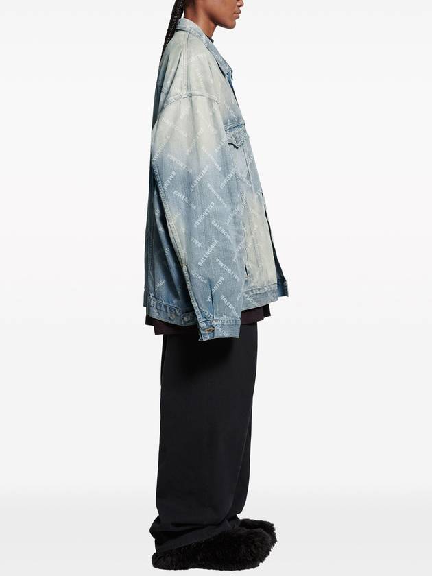 Luxury Balenciaga Logo Print Denim Jacket Blue