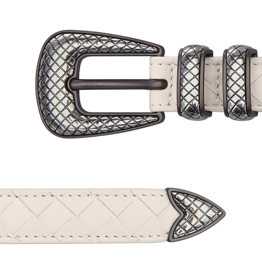 Luxury Bottega Veneta Intraciatto Embossed Buckle Leather Belt