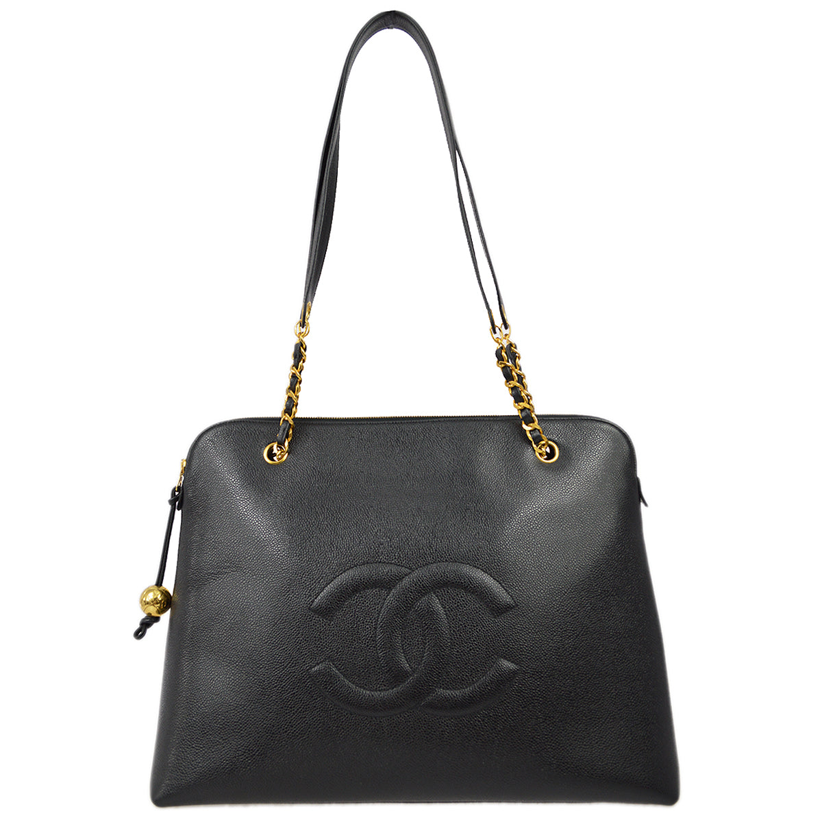 Luxury Chanel 1994-1996 Black Caviar Chain Shoulder Tote Bag