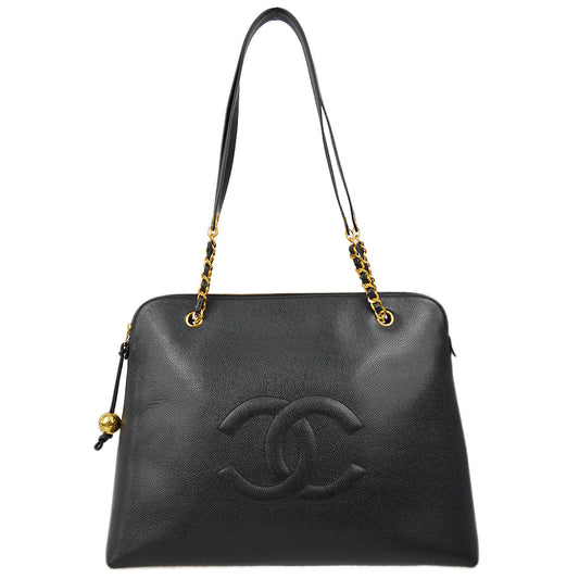Luxury Chanel 1994-1996 Black Caviar Chain Shoulder Tote Bag