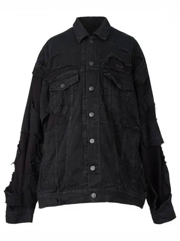 Luxury Balenciaga Unity Sports Icon Patchwork Denim Jacket Black