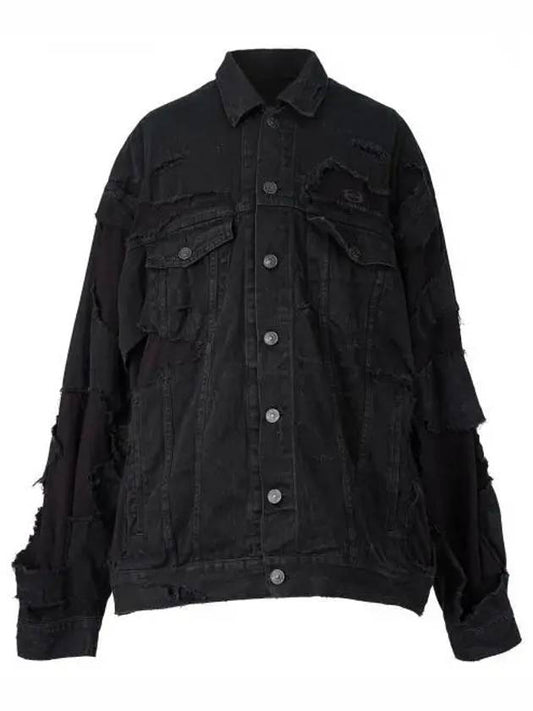Luxury Balenciaga Unity Sports Icon Patchwork Denim Jacket Black