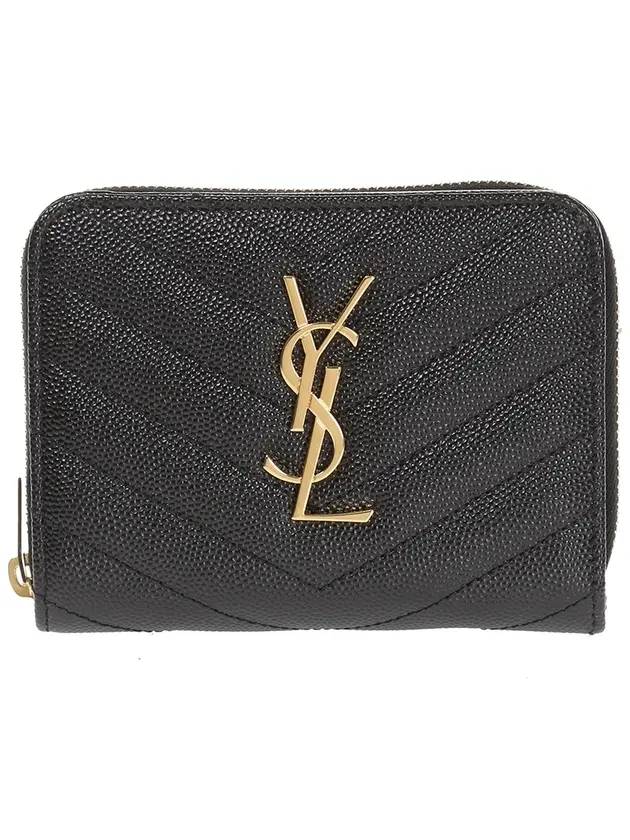 Luxury Saint Laurent Monogram Matelasse Compact Zipper Around Half Wallet Black