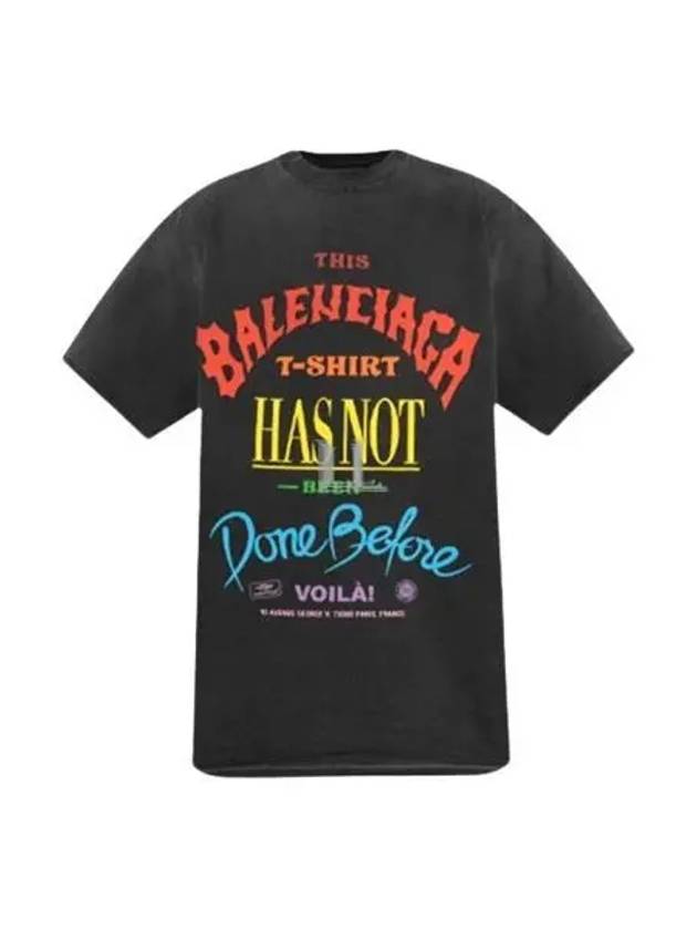 Luxury Balenciaga Slogan Print Oversized Short Sleeve T-Shirt Black