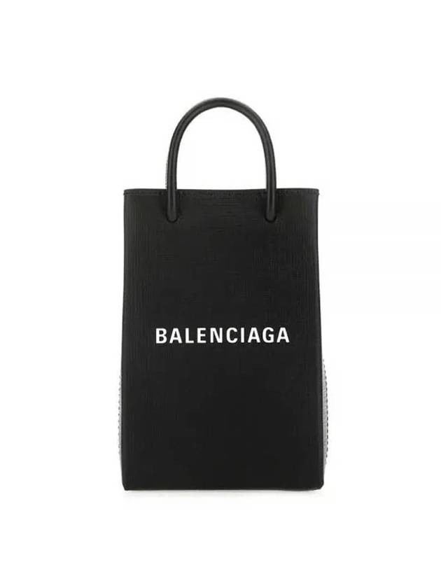 Luxury Balenciaga Logo Print Phone Holder Small Cross Bag Black