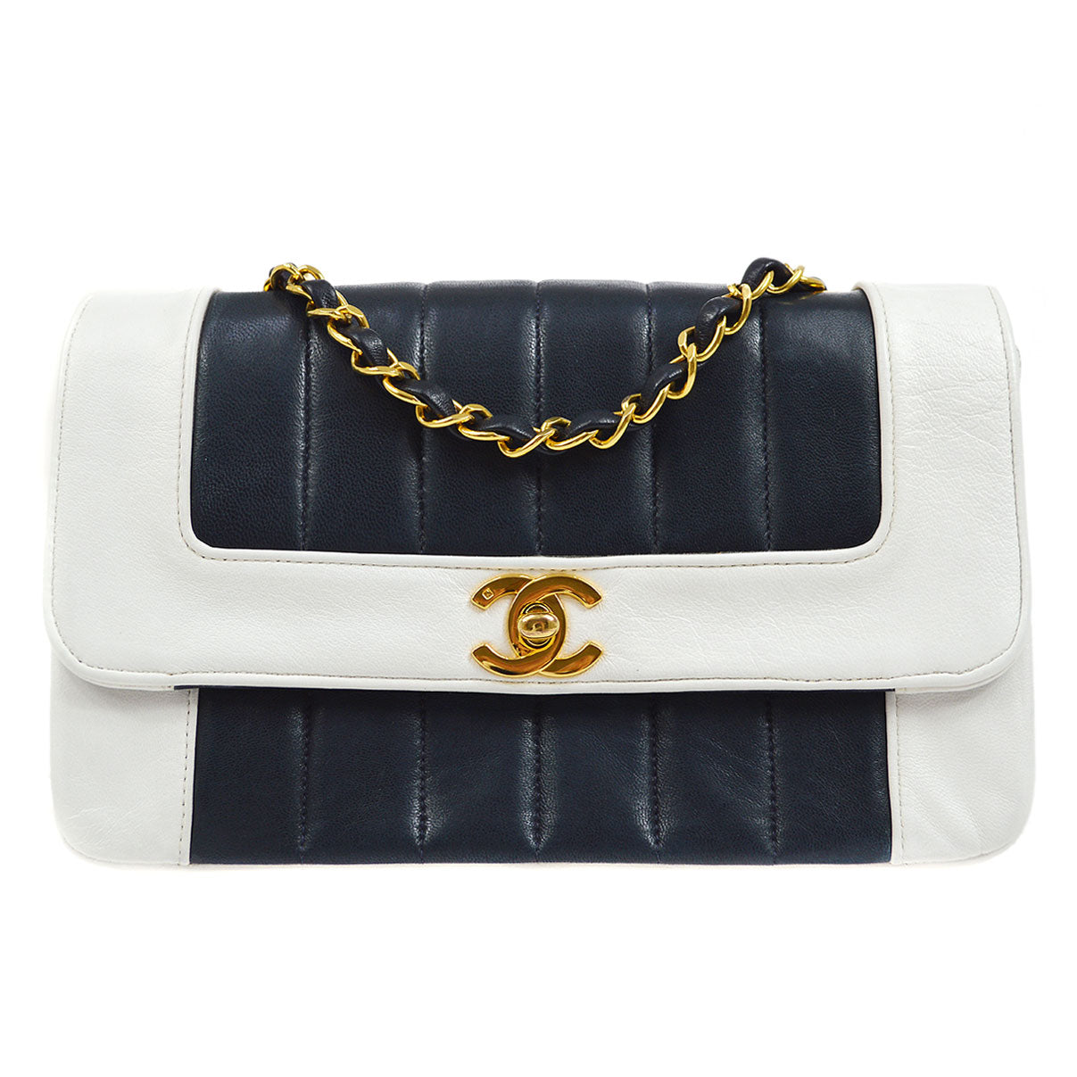 Luxury Chanel 1991-1994 Navy White Lambskin Vertical Border Flap Small