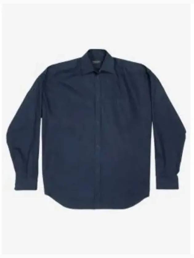 Luxury Balenciaga Micro Canvas Oversized Cocoon Long Sleeve Shirt Midnight Blue