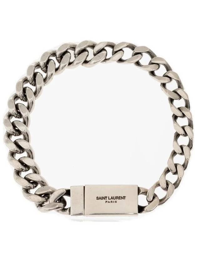 Luxury Saint Laurent Men's Curb Chain Metal Bracelet Silver
