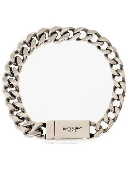 Luxury Saint Laurent Men's Curb Chain Metal Bracelet Silver