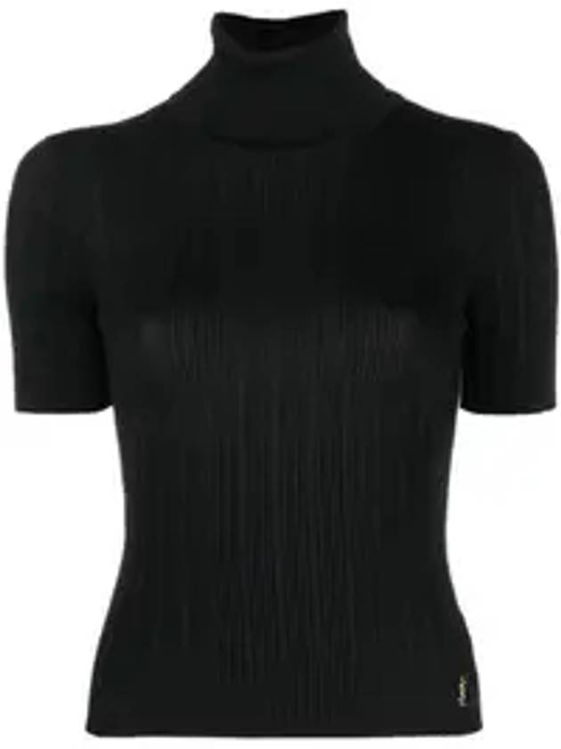 Luxury Saint Laurent Rib Silk Monogram Short Sleeve Turtleneck Black