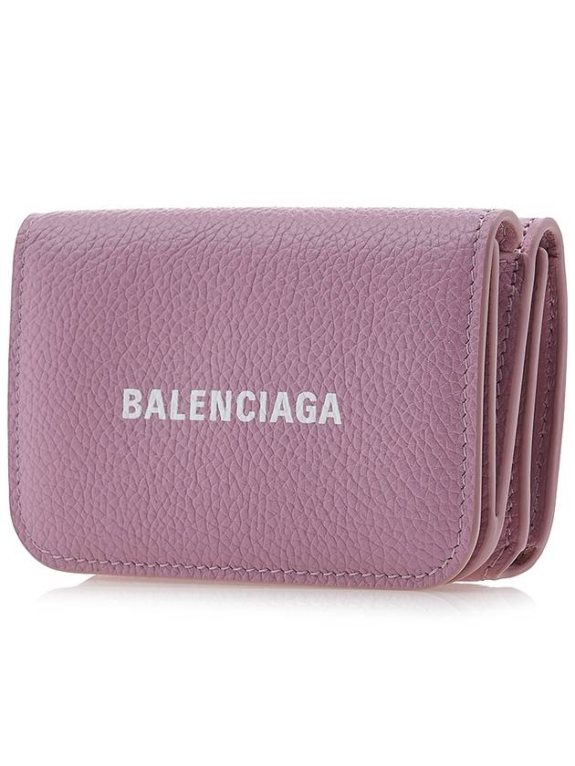 Luxury Balenciaga Logo Tripold Leather Half-Wallet Pink
