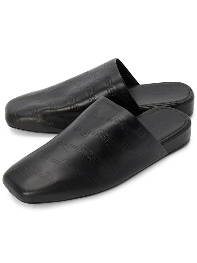 Luxury Balenciaga Debossed Logo Leather Mule Black