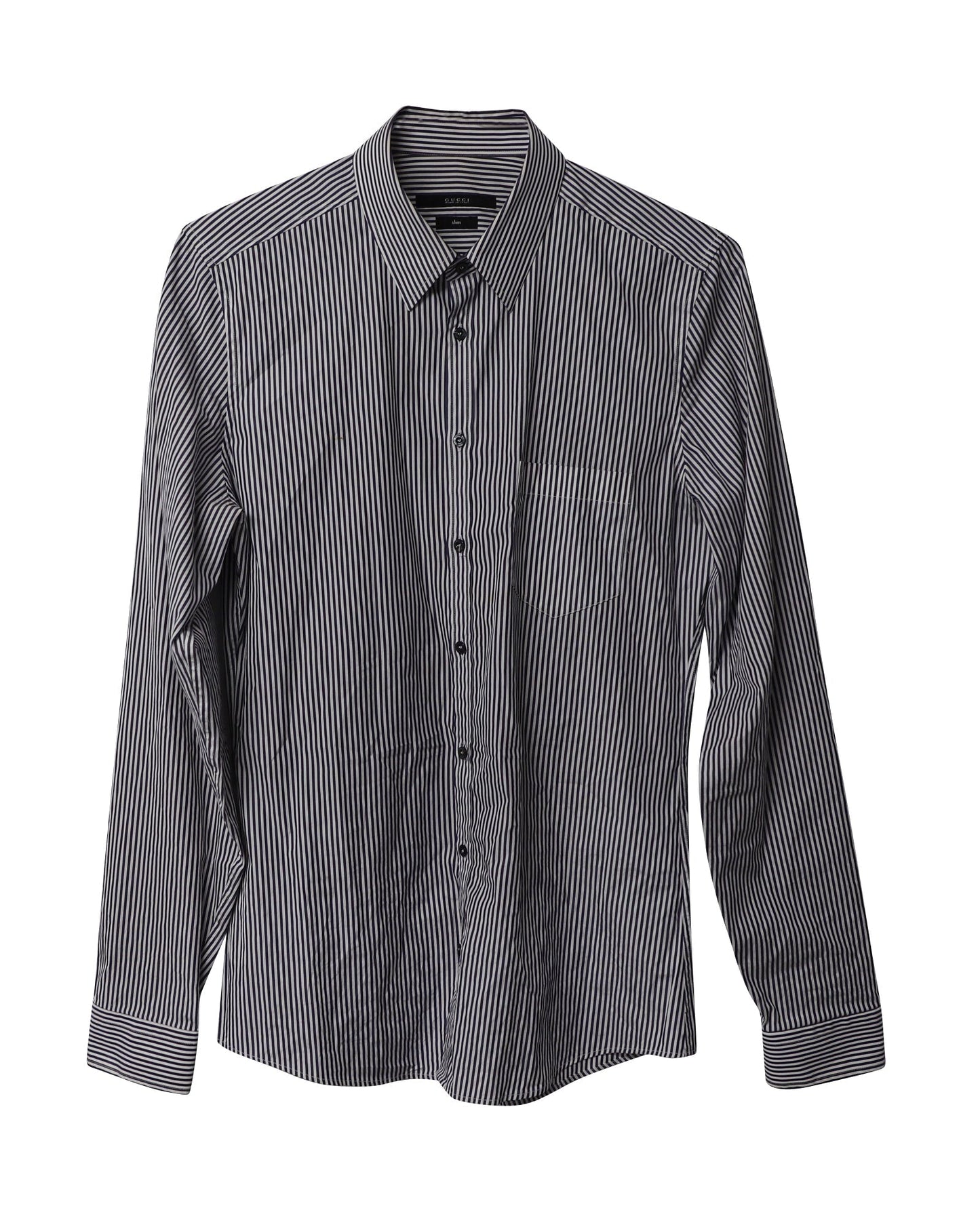 Luxury Gucci Trending 2025 Striped Button Front Slim Fit Shirt in Black and White Cotton