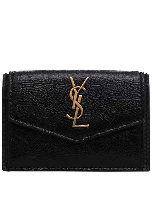 Luxury Saint Laurent Logo Monogram Calfskin Card Wallet Black