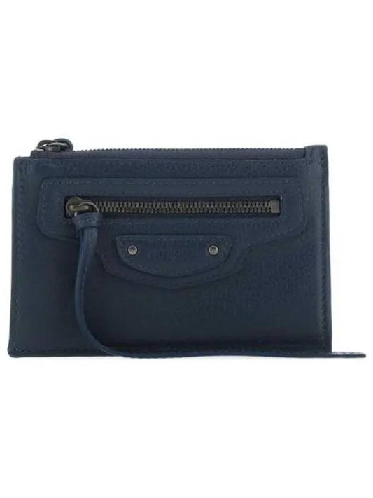 Luxury Balenciaga Neo Classic Zipper Card Wallet Navy
