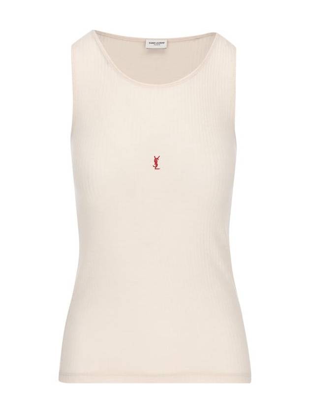Luxury Saint Laurent Cassandre Embroidered Logo Wool Sleeveless White