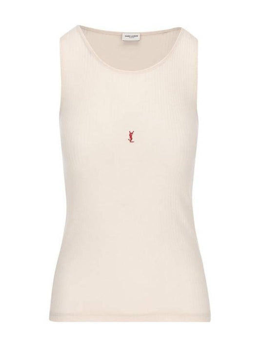 Luxury Saint Laurent Cassandre Embroidered Logo Wool Sleeveless White