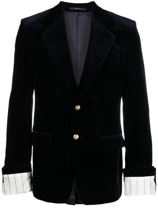 Luxury Gucci Trending 2025 Stretch Cotton Velvet Formal Jacket Dark Blue