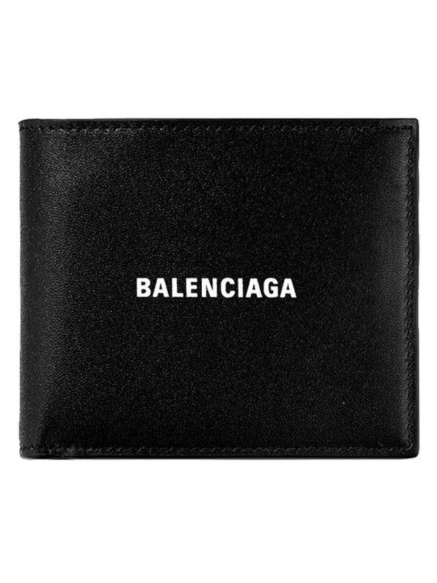 Luxury Balenciaga Logo Print Leather Half Wallet Black