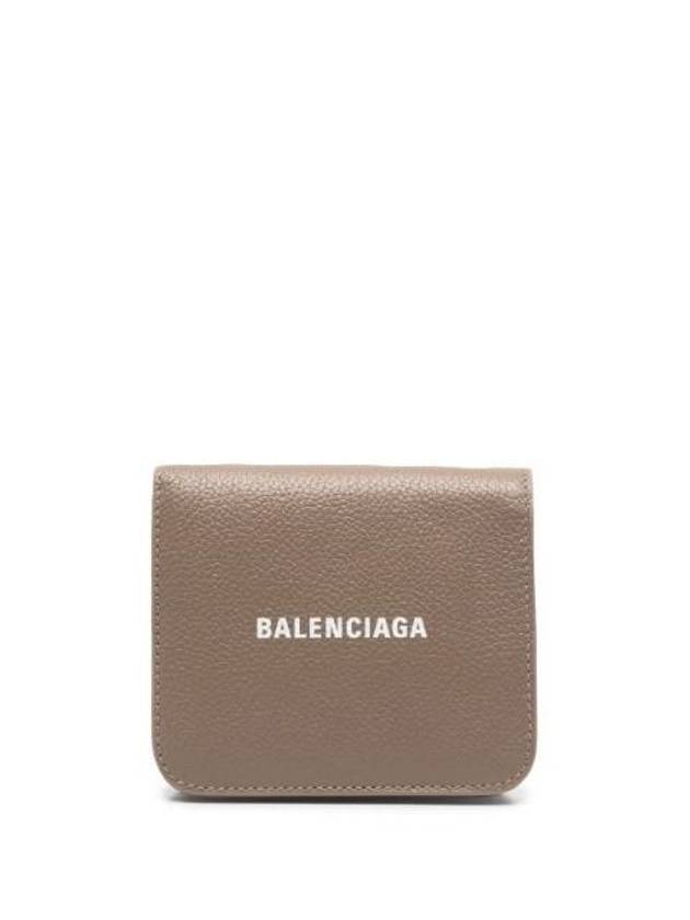 Luxury Balenciaga Logo Coin Pocket Flap Half Wallet Brown