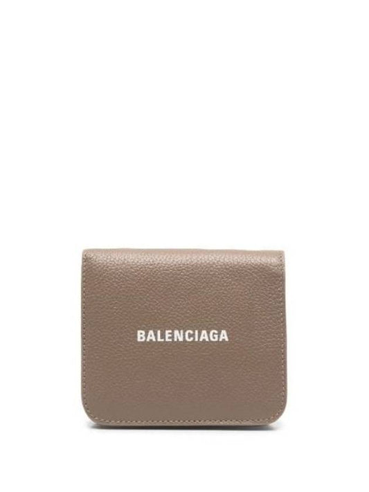 Luxury Balenciaga Logo Coin Pocket Flap Half Wallet Brown