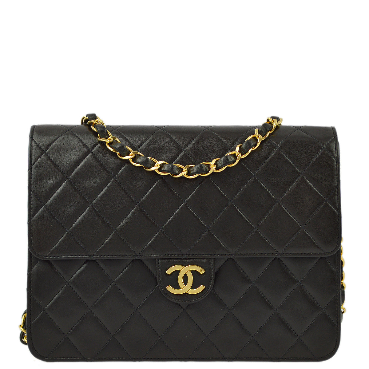 Chanel 1991-1994 Lambskin Pushlock Small Half Flap Shoulder Bag