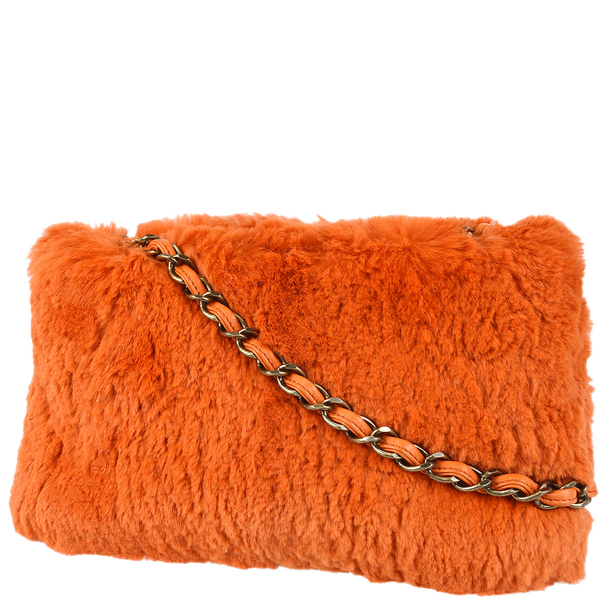 Luxury Chanel 2000-2001 Chain Shoulder Bag Orange Fur