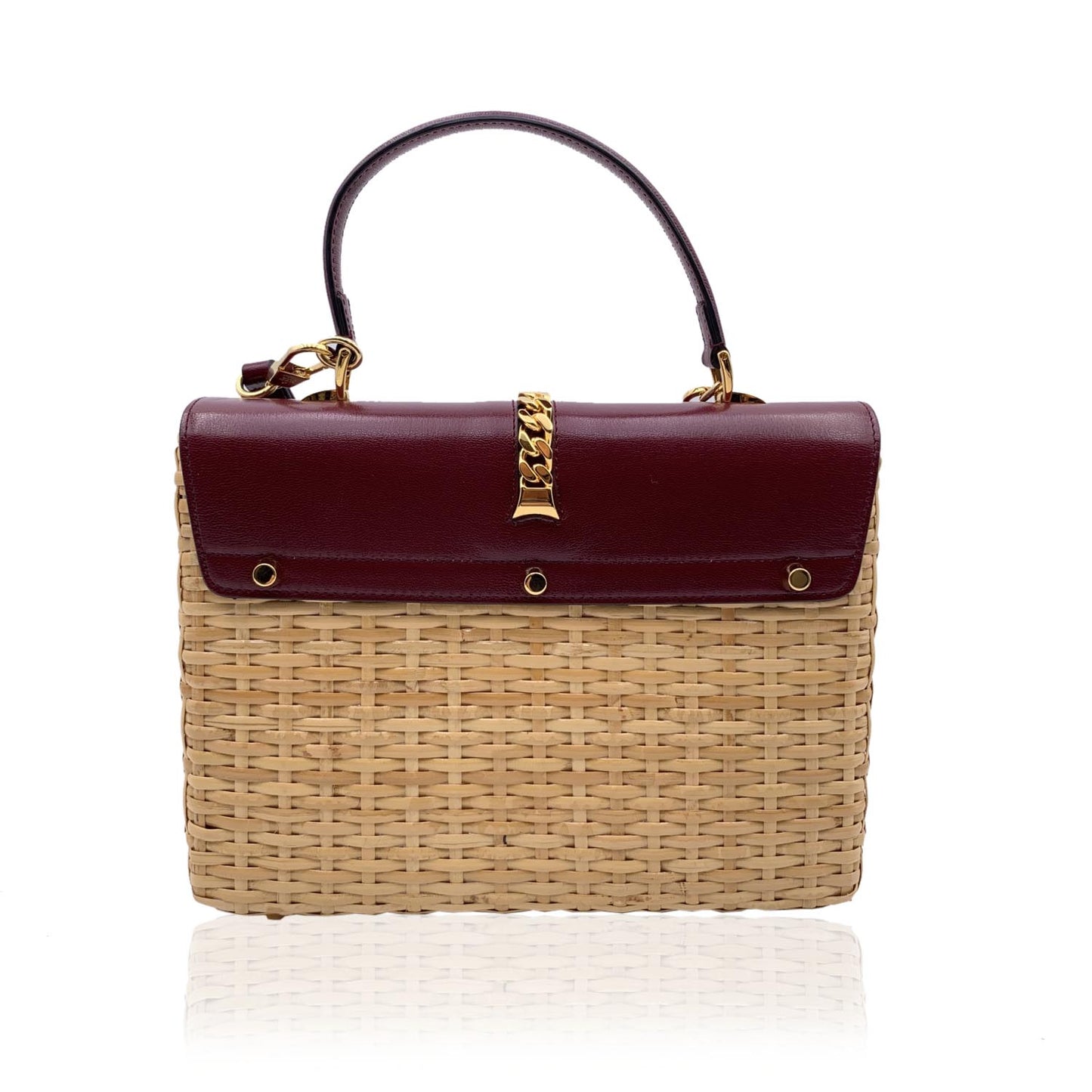 Luxury Gucci Trending 2025 Burgundy Leather Wicker 2 Way Sylvie Small Shoulder Bag