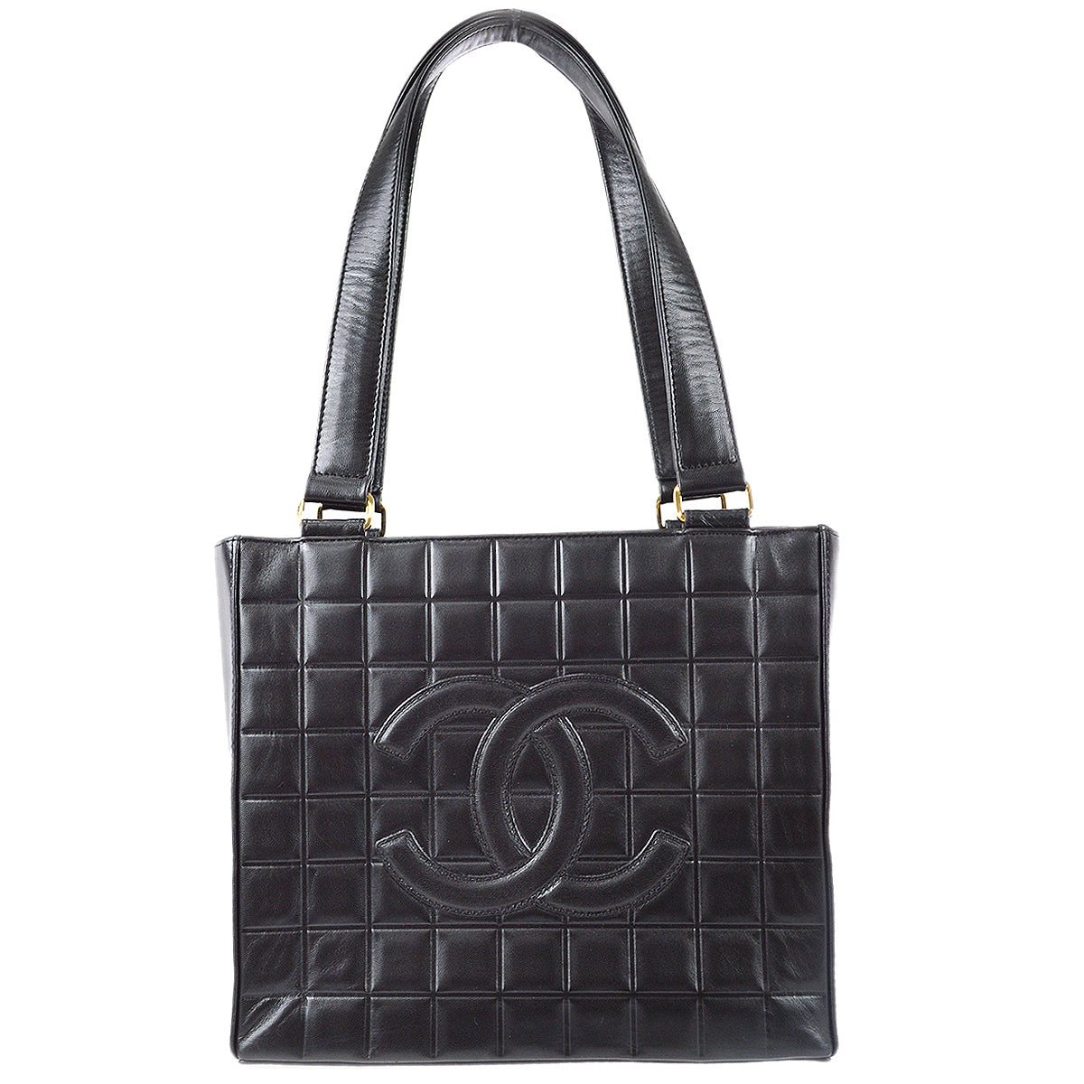 Luxury Chanel 2001-2003 Choco Bar Tote Handbag Black Lambskin
