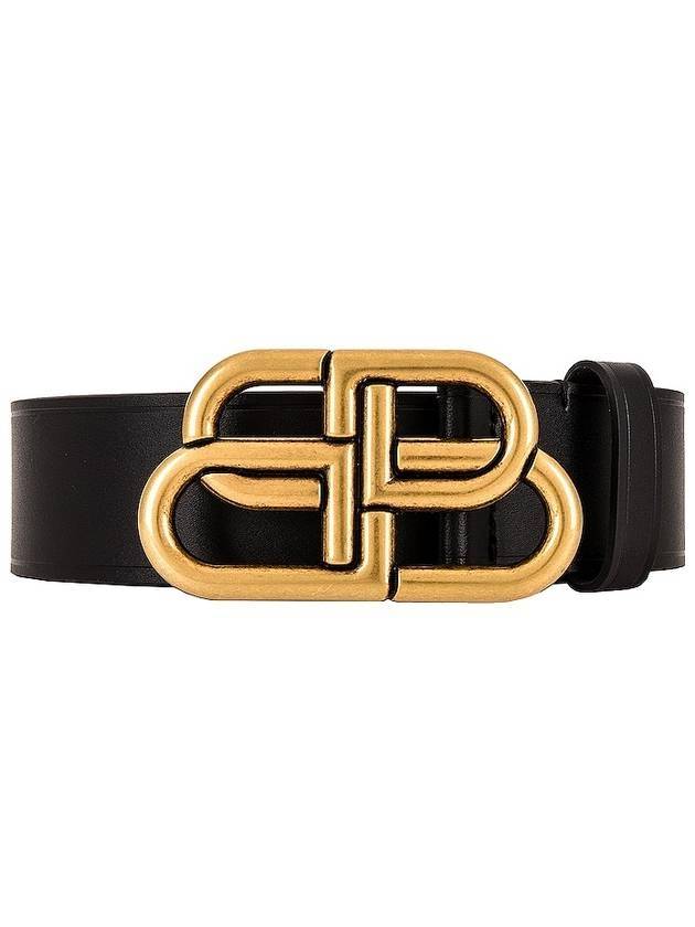 Luxury Balenciaga BB Logo Leather Belt Black