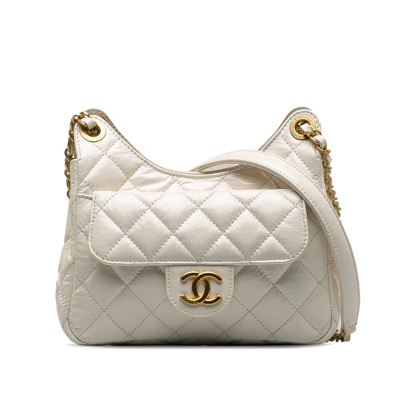 Chanel Matrases Coco  Chain Shoulder Bag White Leather  Chanel