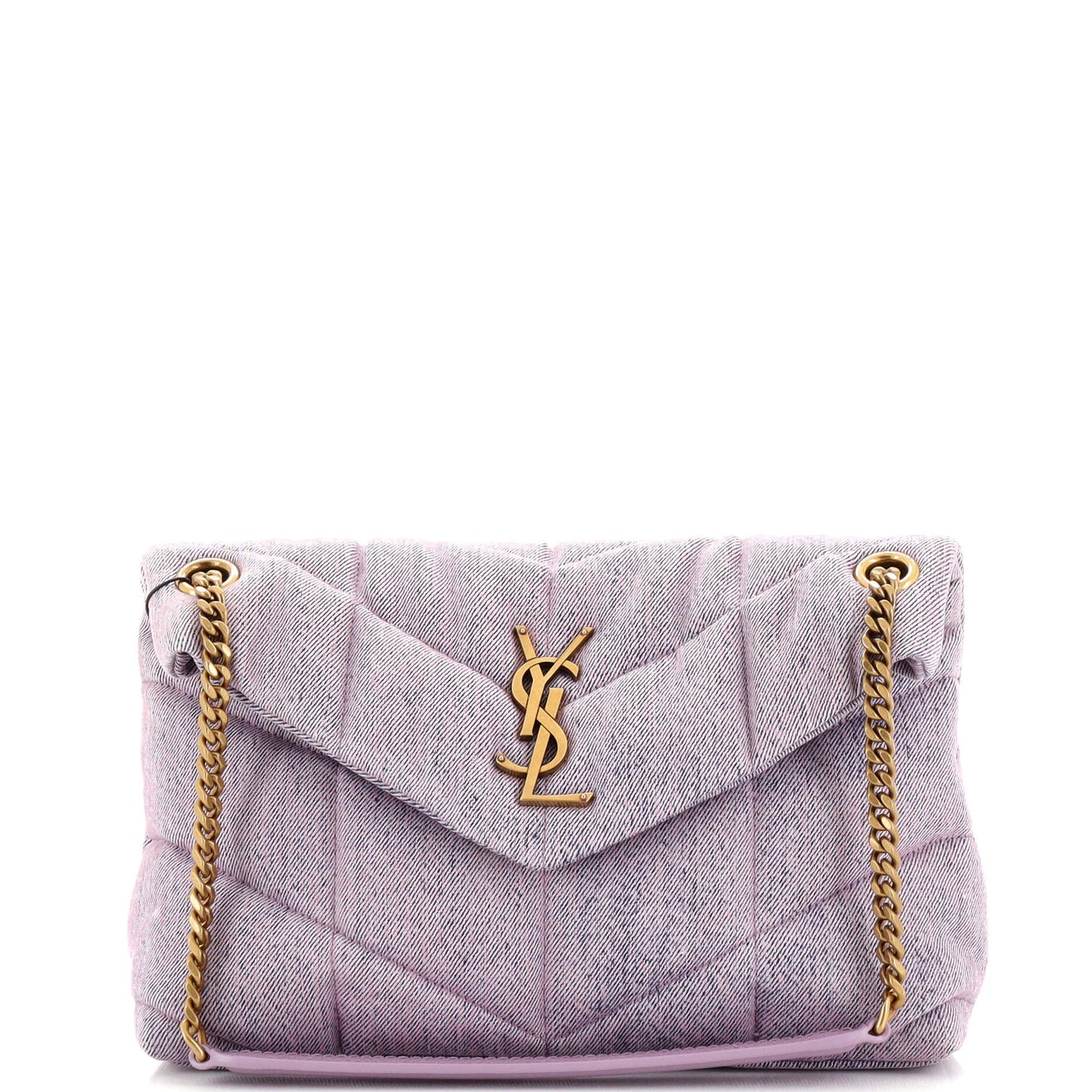 Luxury Saint Laurent Loulou Puffer Shoulder Bag Quilted Vintage Denim Small