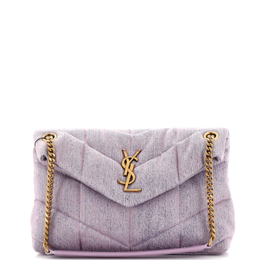 Luxury Saint Laurent Loulou Puffer Shoulder Bag Quilted Vintage Denim Small