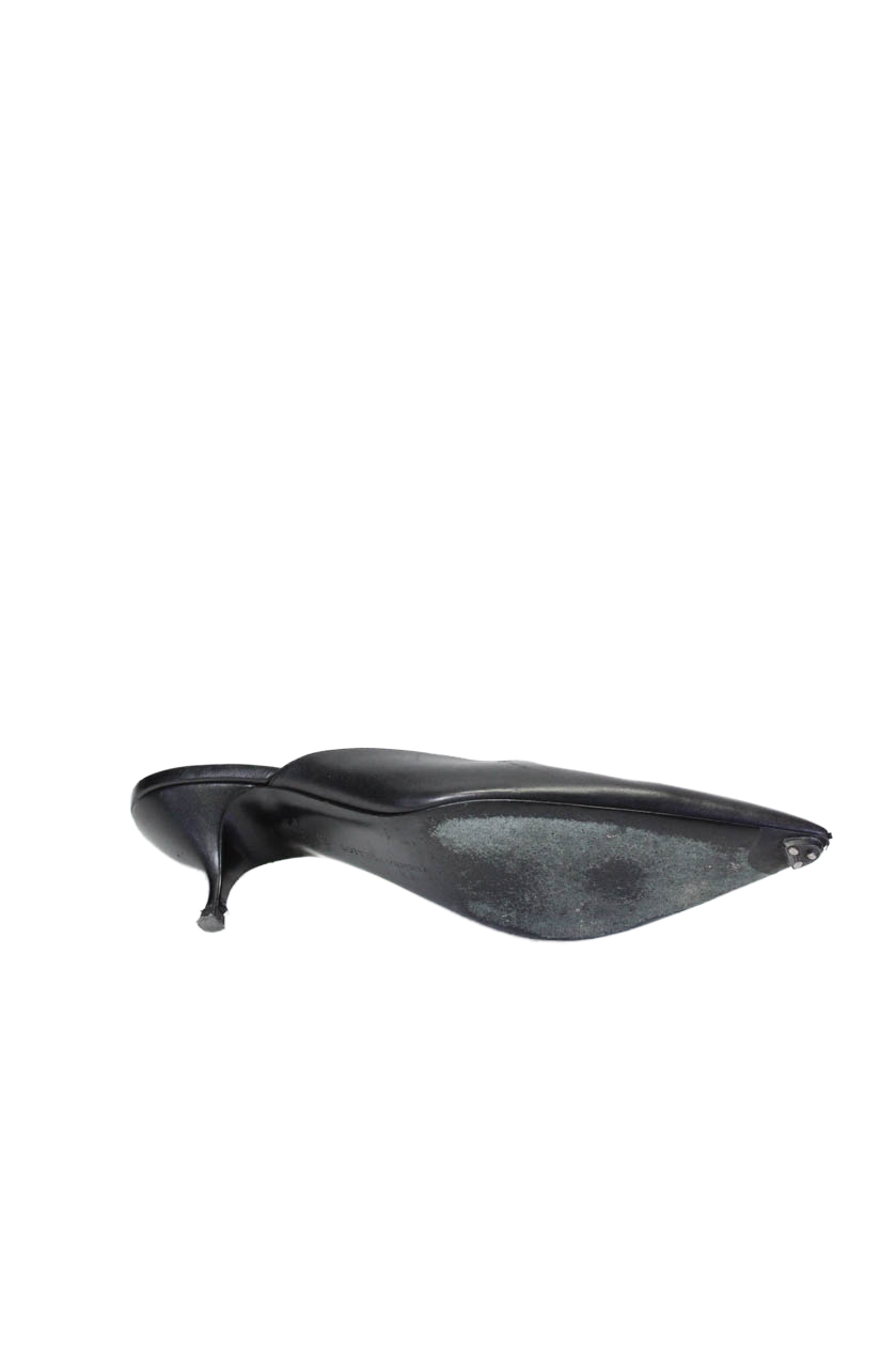 Luxury Bottega Veneta Womens Slip On Low Stiletto Heels Leather Black