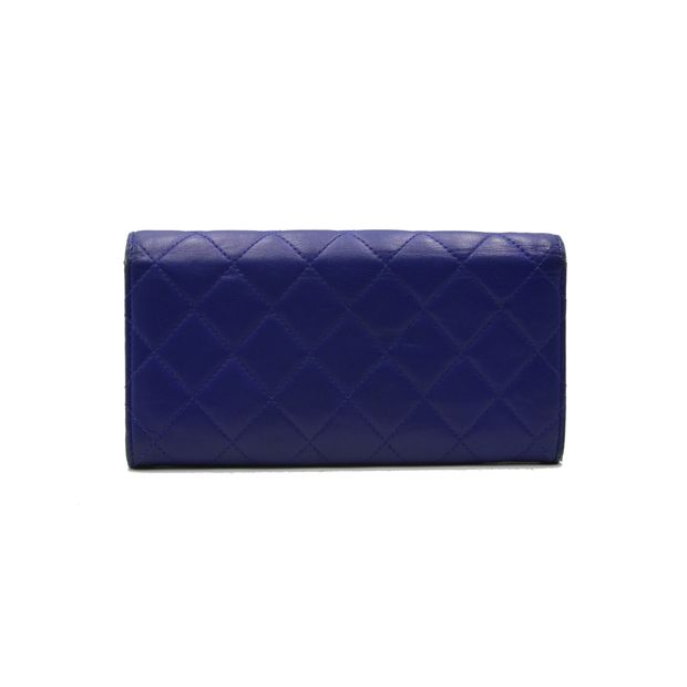 Luxury Chanel Blue Quilted Caviar Leather Wallet