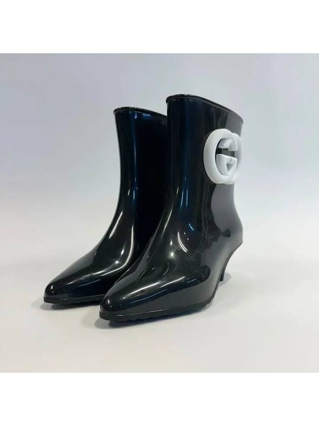Luxury Gucci Trending 2025 Interlocking G Shiny Rubber Ankle Middle Boots Black