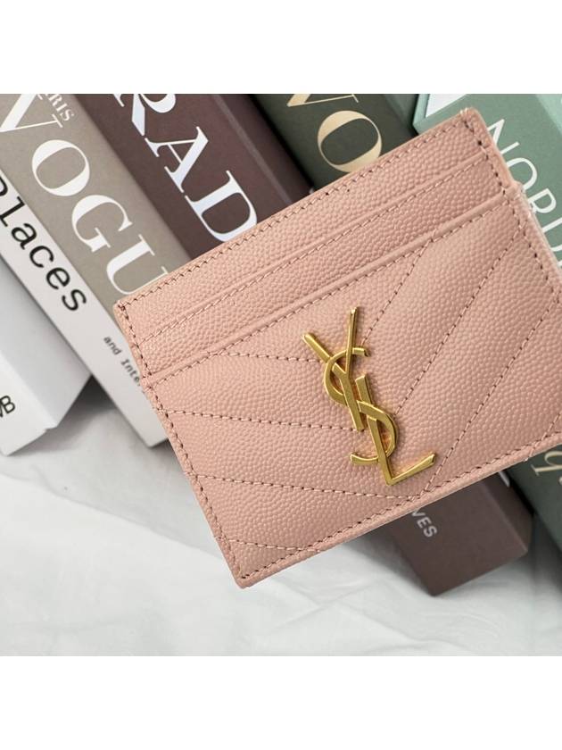 Luxury Saint Laurent Gold Hardware Matelasse Caviar Leather Card Wallet Pale Pink