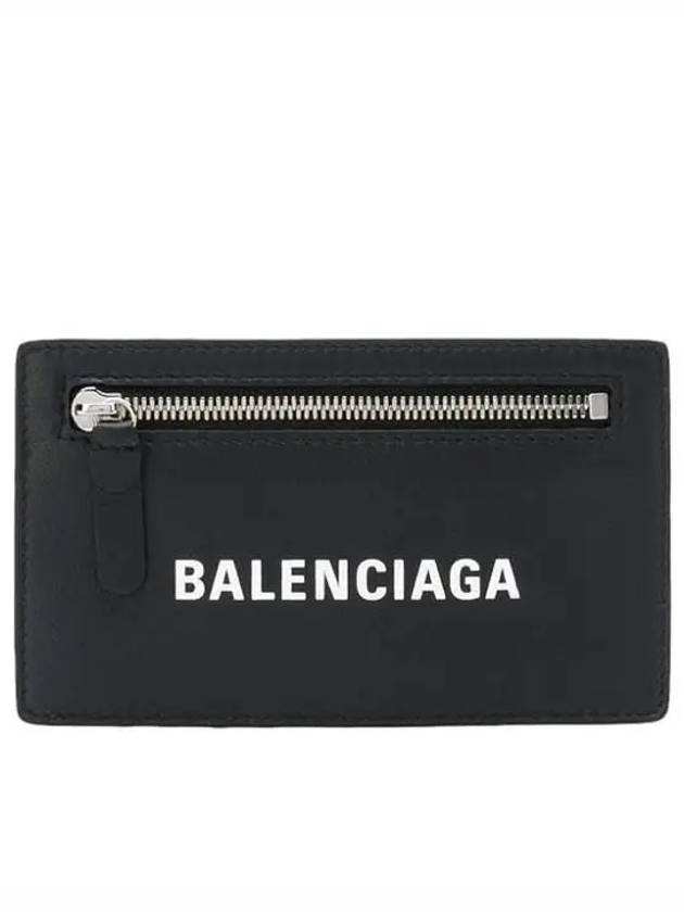 Luxury Balenciaga Logo Leather Card Wallet Black